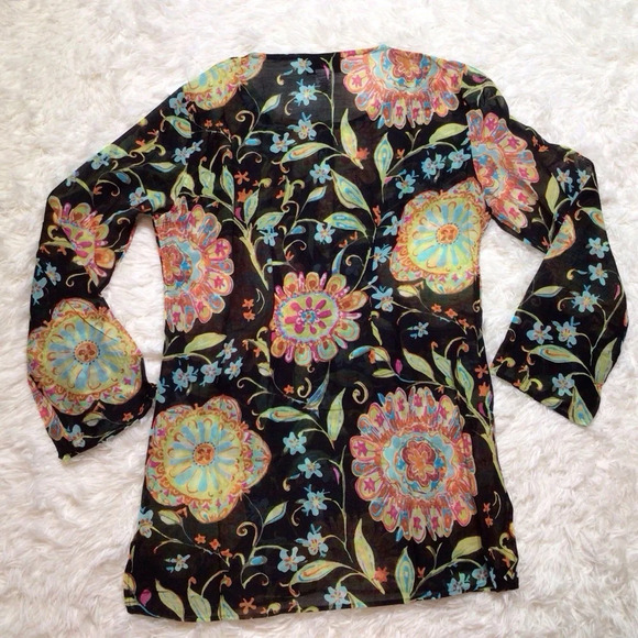 Athleta Silk Tunic Swim Cover Semi Sheer Floral Buttons Boho Swim Cover Small M - Picture 6 of 11